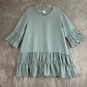 Vintage Match Point Mini Dress Womens S 100%‎ Linen USA Cottagecore Peasant